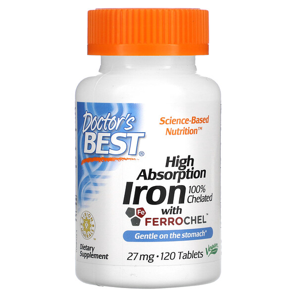 Высокоабсорбируемое железо с Ferrochel, 27 мг, 120 таблеток Doctor's Best