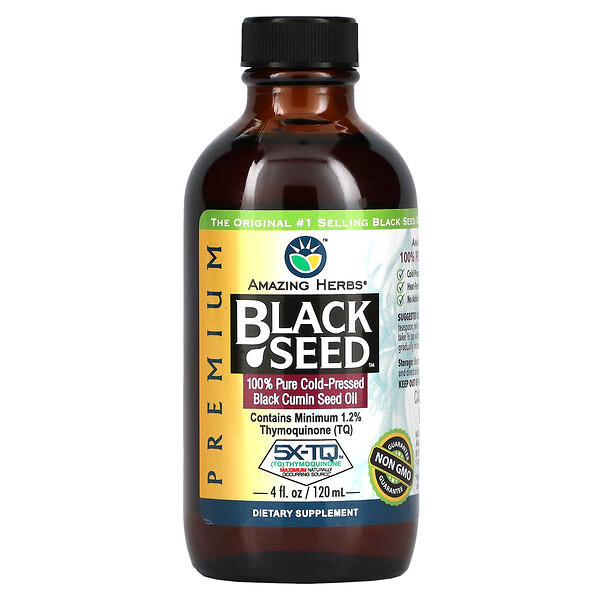 Black Seed, 100% чистое масло семян черного тмина холодного отжима, 4 жидких унции (120 мл) Amazing Herbs