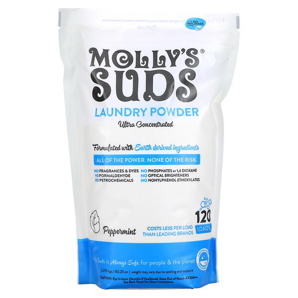 Стиральный порошок, ультраконцентрированный, мятный, 80,25 унций (2,275 кг) Molly's Suds