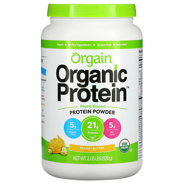 Органический протеиновый порошок на растительной основе, арахисовое масло, 2,03 фунта (920 г) Orgain