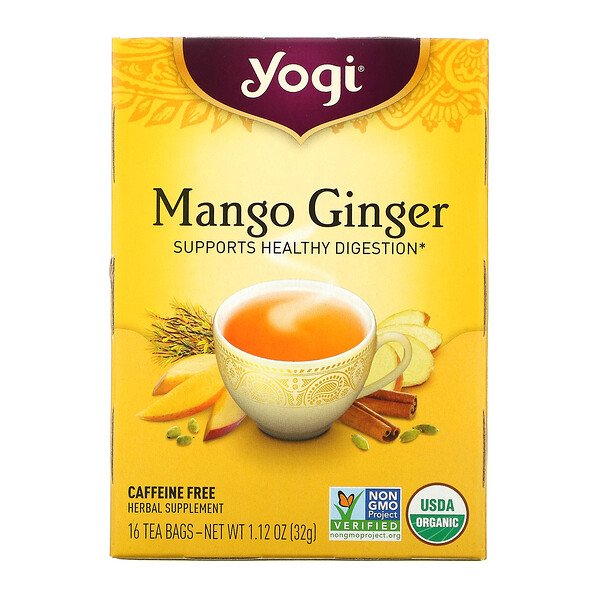 Mango Ginger, Без кофеина, 16 чайных пакетиков, 1,12 унции (32 г) Yogi Tea