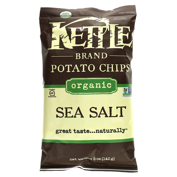 Органические картофельные чипсы, морская соль, 5 унций (142 г) Kettle Foods