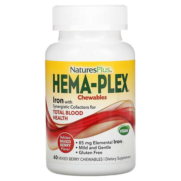 Hema-Plex, Ягодный микс, 60 жевательных таблеток NaturesPlus