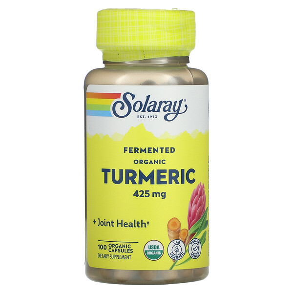 Ферментированная куркума, 425 мг, 100 растительных капсул Solaray