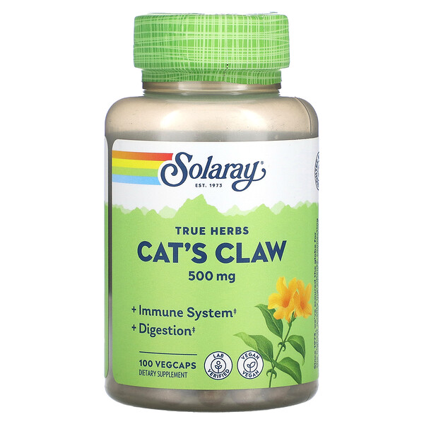 Кошачий Коготь, 500 мг, 100 растительных капсул - Solaray Solaray
