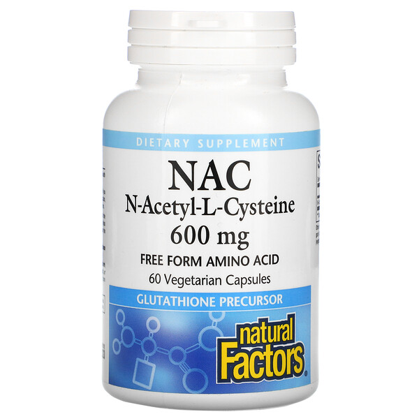 NAC N-ацетил-L-цистеин, 600 мг, 60 вегетарианских капсул Natural Factors