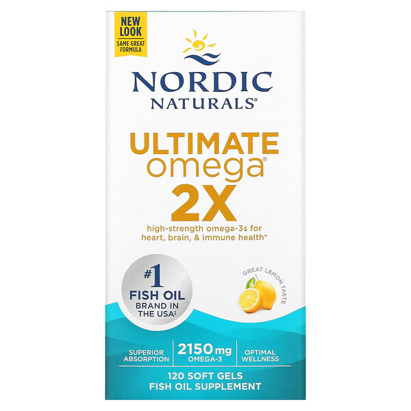Ultimate Omega 2X, Лимон, 2150 мг, 120 мягких таблеток (1075 мг на мягкую желатиновую капсулу) Nordic Naturals