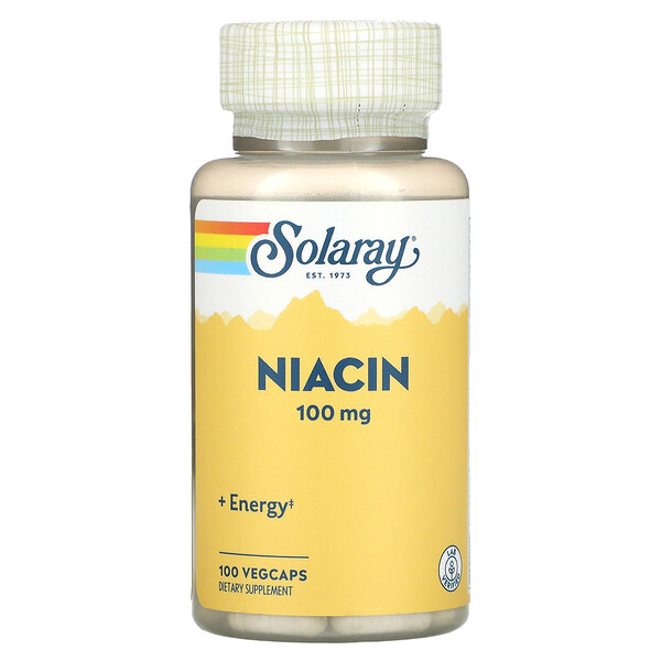 Ниацин - 100 мг - 100 растительных капсул - Solaray Solaray