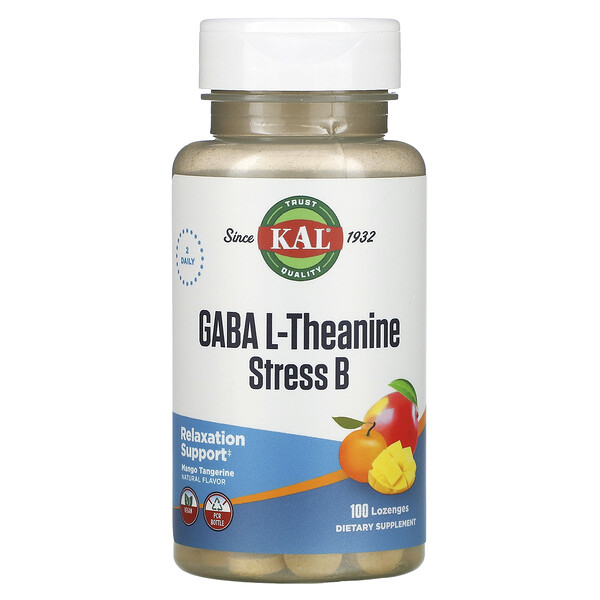 GABA L-Theanine Stress B, пастилки, натуральный вкус манго и мандарина, 100 пастилок KAL
