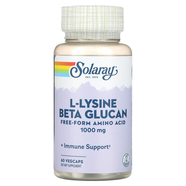 L-лизин бета-глюкан, 1000 мг, 60 растительных капсул (500 мг на капсулу) Solaray