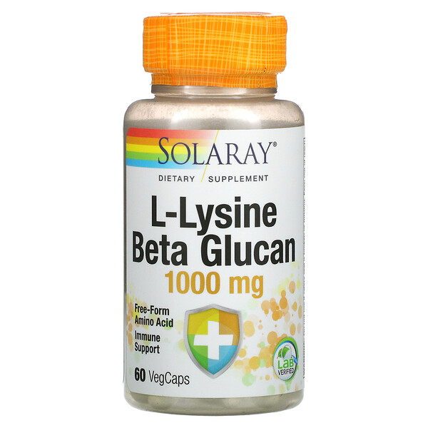 L-лизин и бета-глюкан, 500 мг, 60 растительных капсул Solaray