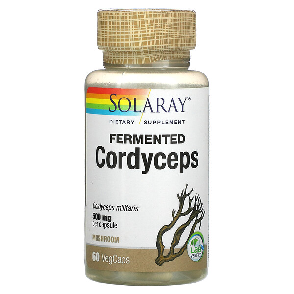 Ферментированный кордицепс, 500 мг, 60 растительных капсул Solaray