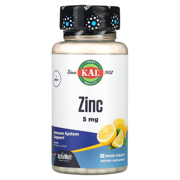Цинк, сладкий лимон, 5 мг, 60 микротаблеток KAL