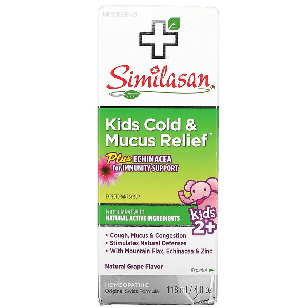 Kids Cold & Mucus Relief, Kids 2+, натуральный виноград, 4 жидких унции (118 мл) Similasan