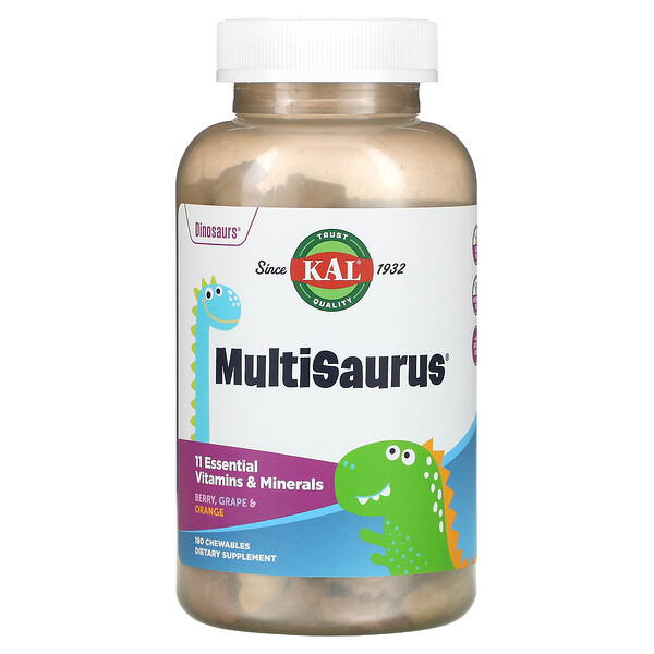 Dinosaurs, MultiSaurus, ягоды, виноград и апельсин, 180 жевательных таблеток KAL