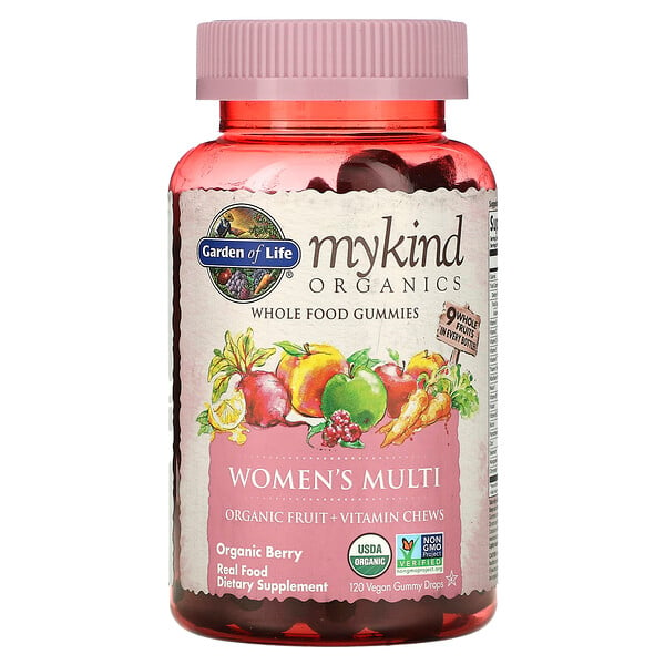 MyKind Organics, Мультивитамины для женщин, органические ягоды, 120 веганских жевательных драже Garden of Life