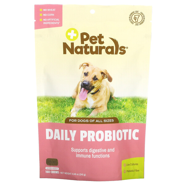 Daily Probiotic, Для собак, 160 жевательных таблеток, 8,46 унции (240 г) Pet Naturals of Vermont