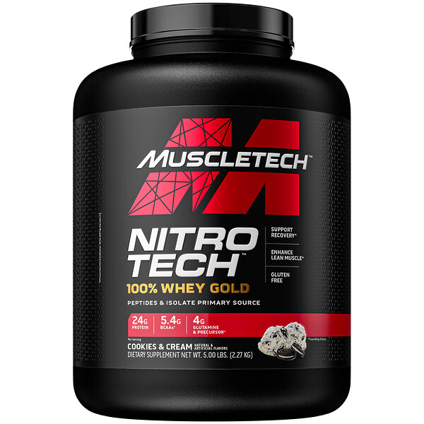 Nitro Tech, 100% Whey Gold, печенье и сливки, 5 фунтов (2,27 кг) Muscletech