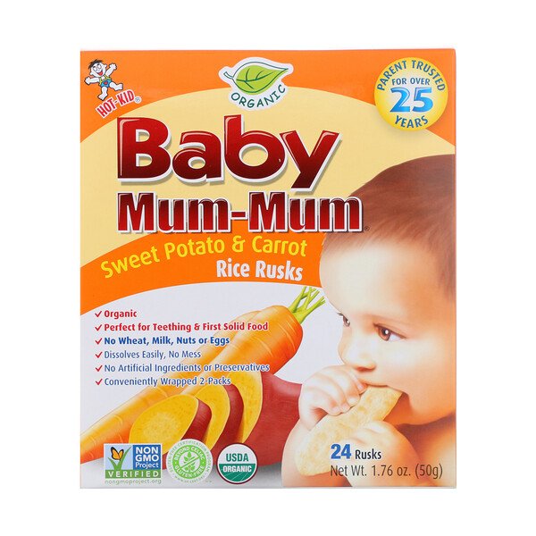 Baby Mum-Mum, Органические сухари из сладкого картофеля и моркови, 24 сухаря, 1,76 унции (50 г) каждый Hot Kid