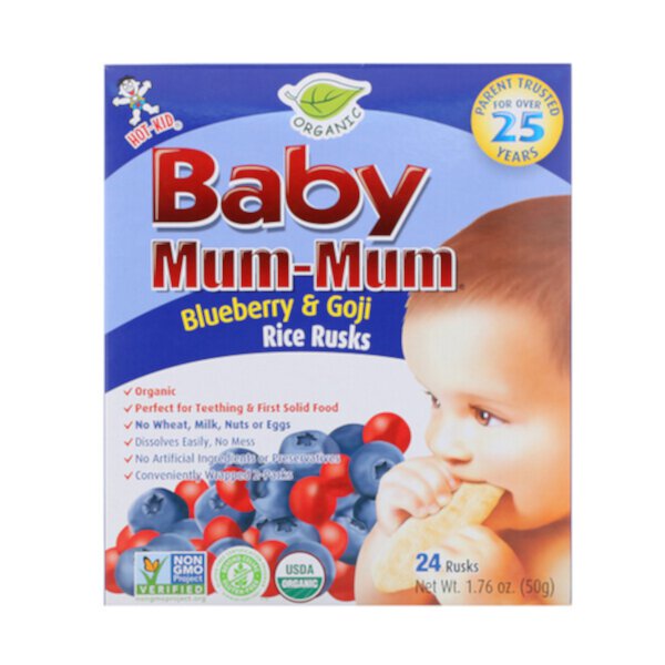 Baby Mum-Mum, Органические рисовые сухари, рисовые сухари с черникой и годжи, 24 сухаря, 17,6 унций (50 г) каждый Hot Kid