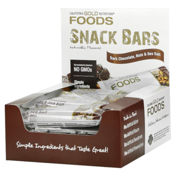 FOODS - Золотой батончик с темным шоколадом, орехами и морской солью, 12 батончиков California Gold Nutrition