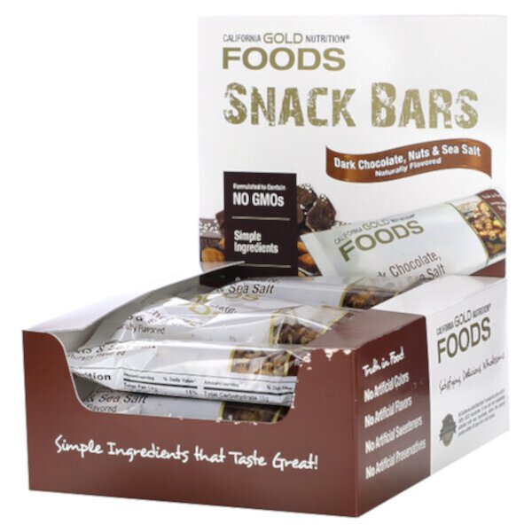 FOODS - Золотой батончик с темным шоколадом, орехами и морской солью, 12 батончиков California Gold Nutrition
