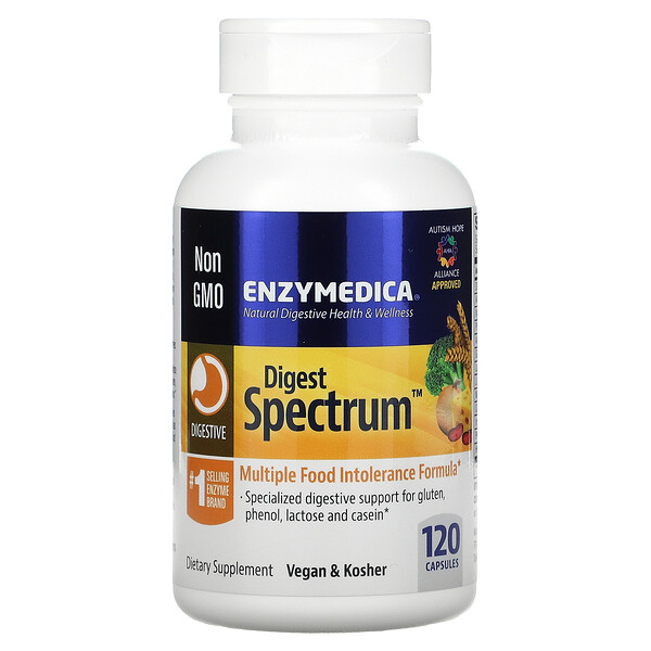 Digest Spectrum, Формула при непереносимости продуктов питания - 120 капсул - Enzymedica Enzymedica