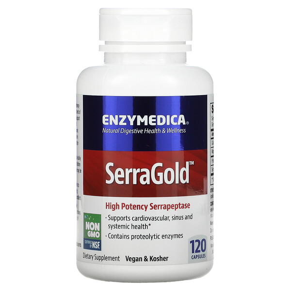 SerraGold, Высокоэффективная серрапептаза, 120 капсул Enzymedica