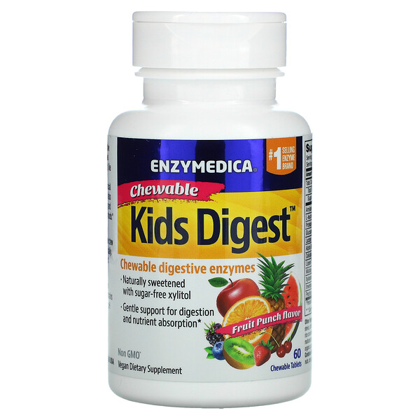 Kids Digest, Chewable Digestive Enzymes, Fruit Punch, 60 Chewable Tablets Enzymedica