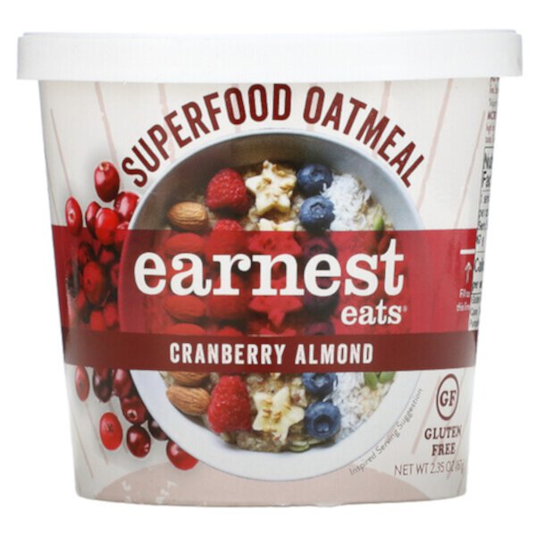 Superfood Oatmeal, клюква с миндалем, 2,35 унции (67 г) Earnest Eats