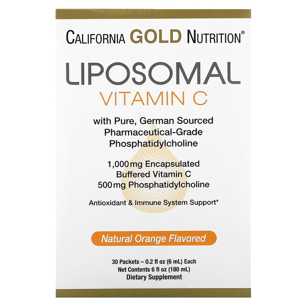 Липосомальный Витамин С - 1000 мг - 30 пакетиков по 6 мл - California Gold Nutrition California Gold Nutrition
