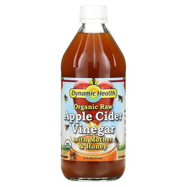 Органический сырой яблочный уксус с маткой и медом, 16 жидких унций (473 мл) Dynamic Health  Laboratories