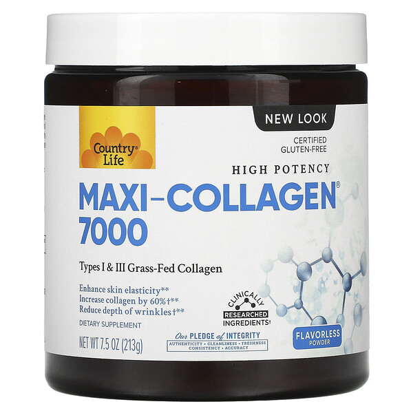 High Potency Maxi-Collagen 7000, порошок без запаха, 7,5 унций (213 г) Country Life