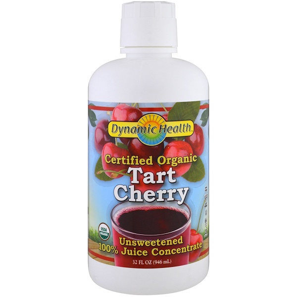 Certified Organic Tart Cherry, 100% концентрат сока, без сахара, 32 жидких унции (946 мл) Dynamic Health