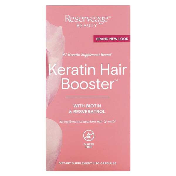 Кератиновый усилитель для волос с биотином и ресвератролом, 120 капсул ReserveAge Nutrition