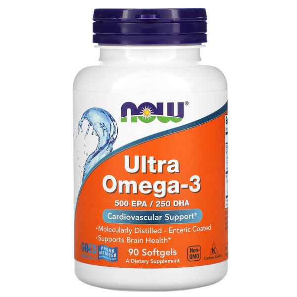 Ultra Omega-3, 500 EPA / 250 DHA, 90 мягких капсул с кишечнорастворимой оболочкой NOW Foods