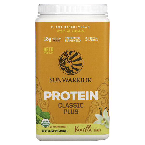 Classic Plus Protein, Органическая растительная основа, ваниль, 1,65 фунта (750 г) Sunwarrior