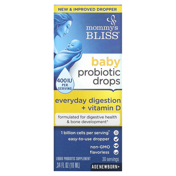 Пробиотические капли + витамин D, 0,34 жидких унции (10 мл) Mommy's Bliss