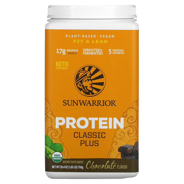Protein Classic Plus, Шоколад, 1,65 фунта (750 г) Sunwarrior