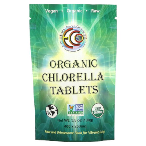 Органические таблетки Хлорелла - 400 мг - 400 таблеток - 100 г - Earth Circle Organics Earth Circle Organics