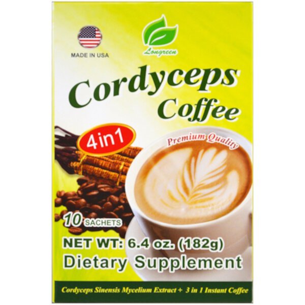 Кофе с кордицепсом 4 в 1, 10 пакетиков, 6,4 унции (182 г) Longreen