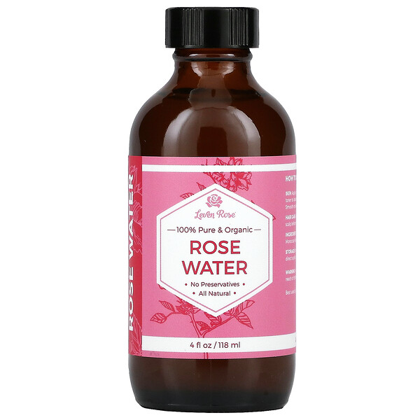 100% Pure & Organic, розовая вода, 4 жидких унции (118 мл) Leven Rose