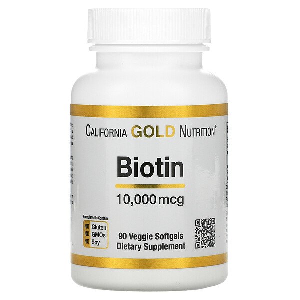 Биотин, 10 000 мкг, 90 растительных мягких желатиновых капсул California Gold Nutrition