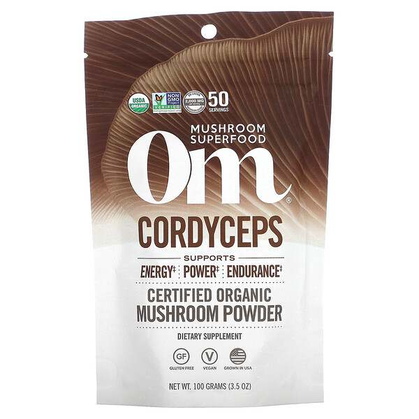 Cordyceps, Сертифицированный 100% органический грибной порошок, 3,5 унции (100 г) Om Mushrooms