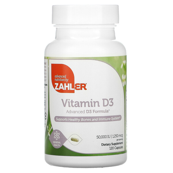 Витамин D3, 1250 мкг (50 000 МЕ), 120 капсул Zahler