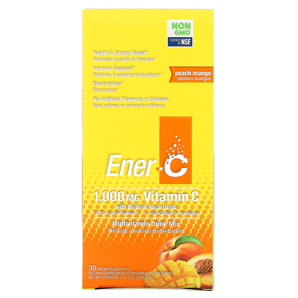 Витамин С, Мультивитаминный напиток, Персик Манго, 1000 мг, 30 пакетиков, 273 мл - Ener-C Ener-C