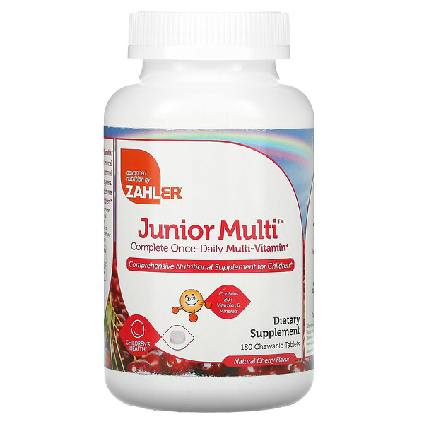 Junior Multi, Полный набор мультивитаминов для приема один раз в день, натуральная вишня, 180 жевательных таблеток Zahler