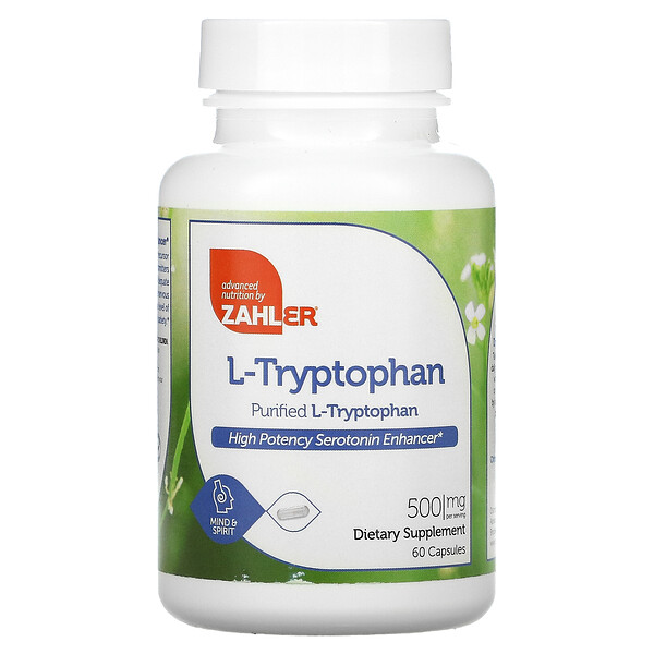 L-Tryptophan, Очищенный L-Триптофан, 500 мг, 60 капсул - Zahler Zahler