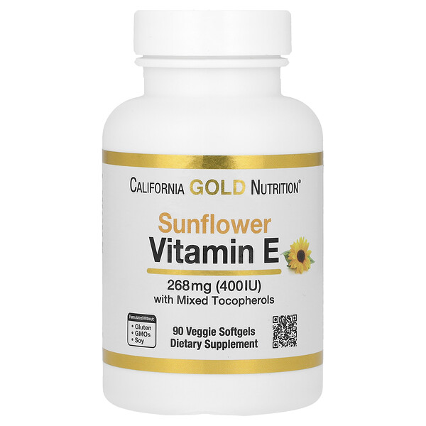 Витамин E из подсолнечника, смешанные токоферолы - 400МЕ - 90 вегетарианских капсул - California Gold Nutrition California Gold Nutrition