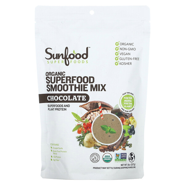 Органический Суперфуд коктейль Mix, Шоколад - 227 г - Sunfood Sunfood